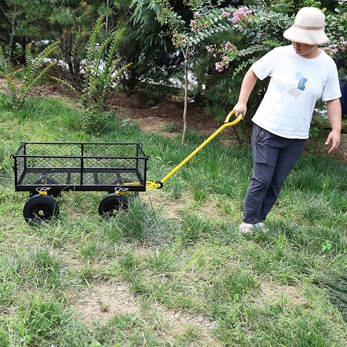 Wagon with Removable Sides - Farm, Warehouse & Garden Dump Cart - Solid Yellow+Black Wheels