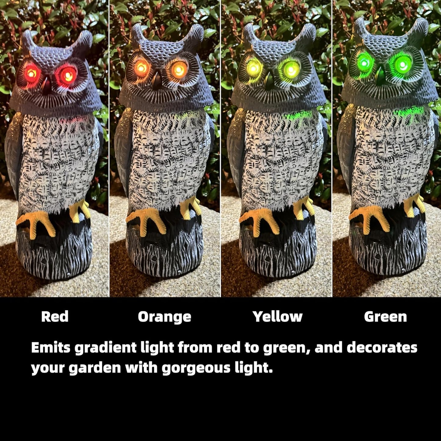 Solar Powered Garden Owl with Motion Detection, Rotating Head, Realistic Hoots and Silent Mode, Outdoor Statue and Sculpture, Owl Decoration for Home, Garden, Patio and Lawn