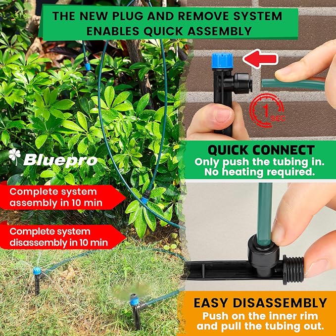 230FT Drip Irrigation System, Quick-Connect Automatic Garden Watering Misting System for Greenhouse, Yard, Lawn with 1/2 inch Hose, 1/4 inch Distribution Tubing, Drip Emitters, Connectors