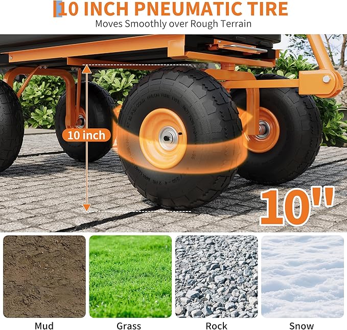 All-Terrain Garden Dump Cart with Removable Bed | 600Lb Heavy Duty Utility Wagon for Yard Work | 180° Pivoting Handle for Easy Control | Hauls Soil, Plants, Tools with Ease