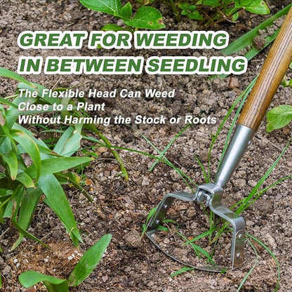Haliaeetus Hula Hoe, 58'' Stainless Steel Stirrup Hoe, Action Hoe for Weeding in Push-Pull Motion, Scuffle Hoe with Comfortable Wood Long Handle for Standing to Weed on Flower Bed and Between Plants