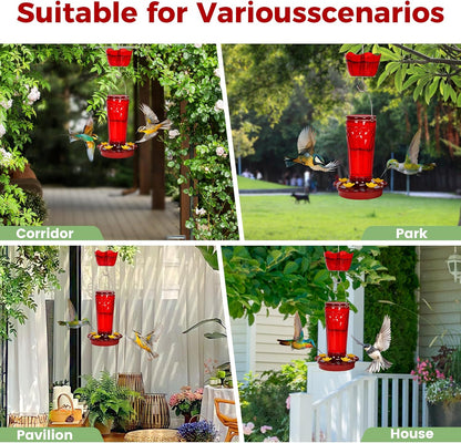 Hummingbird Feeder 2pack-14Ounces，5 Feeding Ports Glass Hummingbird feeders for Outdoors,Wide Mouth for Easy Filling/Cleaning，Hanging for Garden Backyard Decor, Includes Ant Moat (Red)