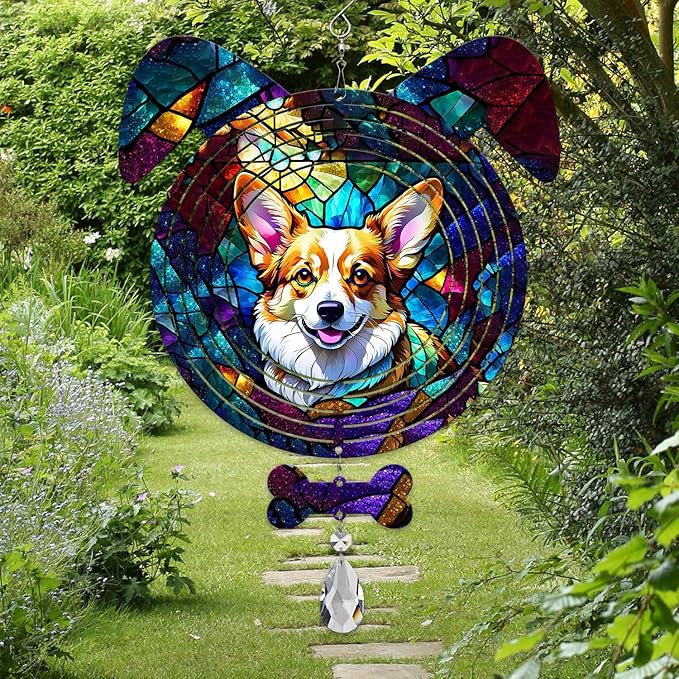Corgi Dog Ears Wind Spinner, Corgi Wind Spinner Hanging for Yard and Garden