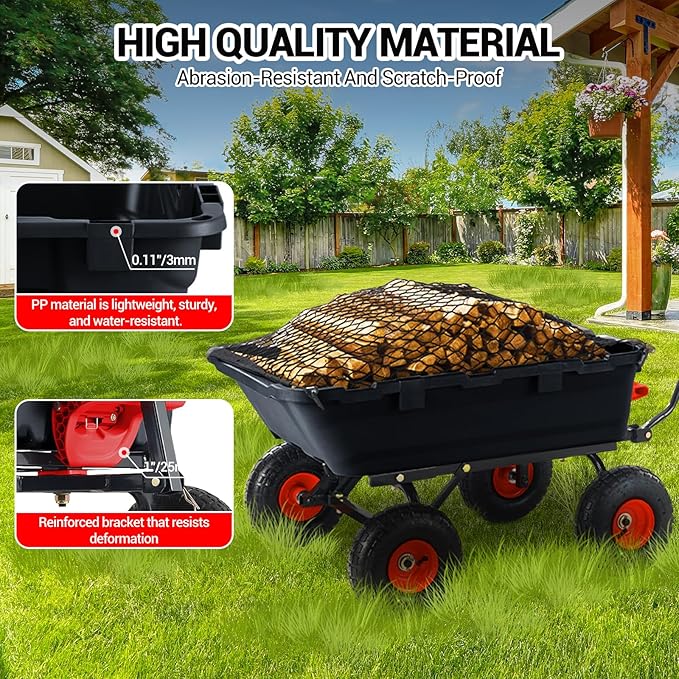 Generic Heavy Duty Garden Dump Cart, 800 Lbs Capacity Poly Utility Cart with 10in Pneumatic Tires & Rotating Handle for Yard, Garden, Lawn