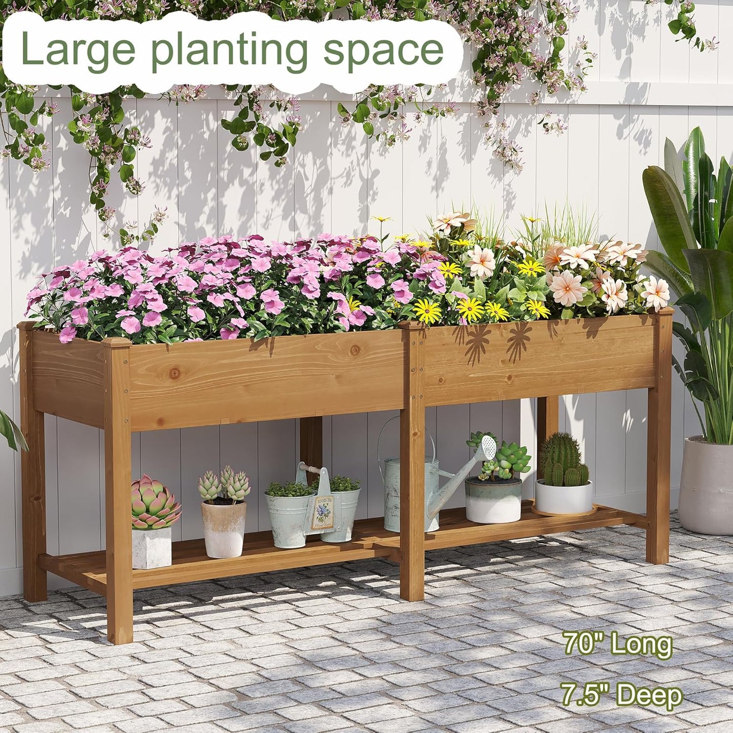 GHWIE Raised Garden Bed with Shelf,Elevated Wooden Planter Box with Legs,Garden Planter for Backyard, Patio, Balcony