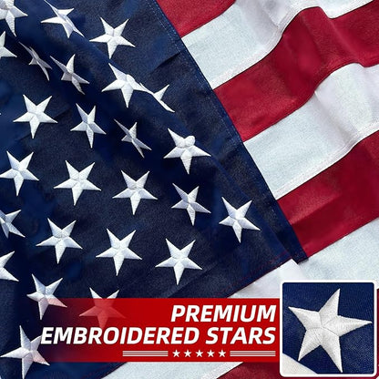 Premium American Flag 3x5 Ft 2 Pack TearProof Series for Outside, Heavy Duty Outdoor，Longest Lasting, Super Tough Fade Resistant Spun Polyester, High Wind US Outdoor Flags Embroidered Stars, Sewn Stripes, Brass Grommets