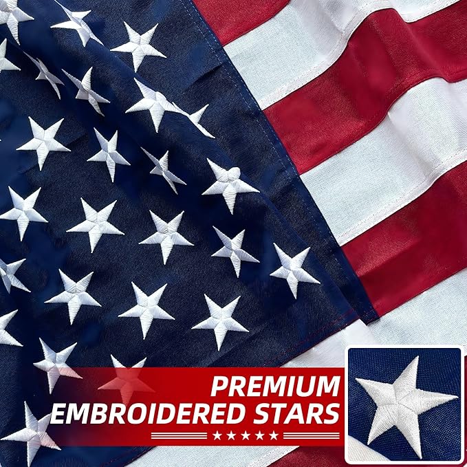 Premium American Flag 5x8 Ft TearProof Series for Outside, Heavy Duty Outdoor，Longest Lasting, Super Tough Fade Resistant Spun Polyester, High Wind US Outdoor Flags Embroidered Stars, Sewn Stripes, Brass Grommets
