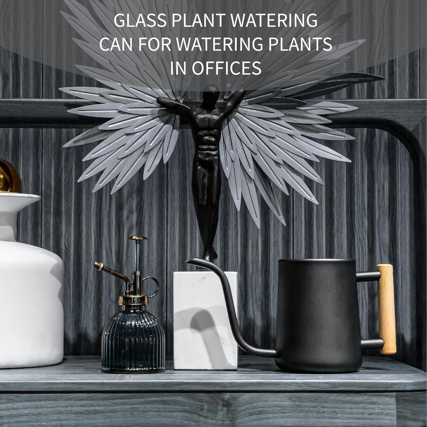 Watering can Indoor Plants,Indoor Watering Can for Plant,35 oz/1000 ml Stainless Steel Watering can Long Spout with Small Vintage Glass Plant Spray Bottle(Black)