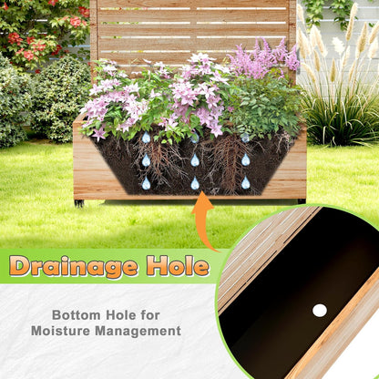 Metal Raised Garden Bed with Trellis, 2-in-1 Planter Box & Privacy Screen for Climbing Plants, Outdoor Standing Flower Bed with Drainage Holes, 35.4" L x 15.7" W x 70.1" H, Acacia Wood Grain-Louvered