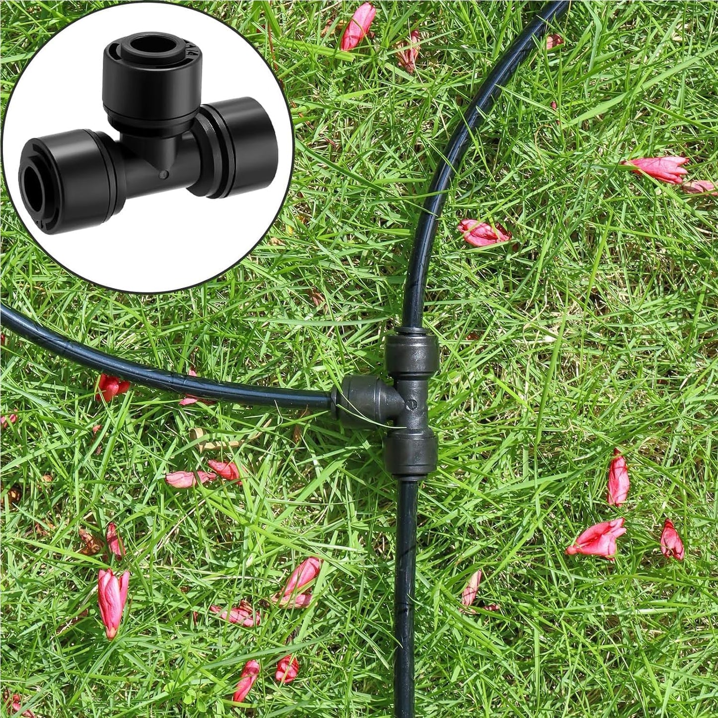 15Pack Quick Connect 1/4 "Drip Tee Connector,New Tee Fitting 1/4 Inch (6.35 mm) Irrigation Pipe,Leak Free Fitting for Sprinklers or Drip Irrigation Systems (Black)