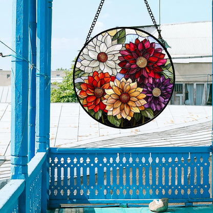 Stained Glass Window Hanging, Colorful Flowers Sun Catcher for Window Door Home Decor Plant Suncatcher Christmas Mother's Day Birthday Gifts for Women Men Mom and Nana 15 in