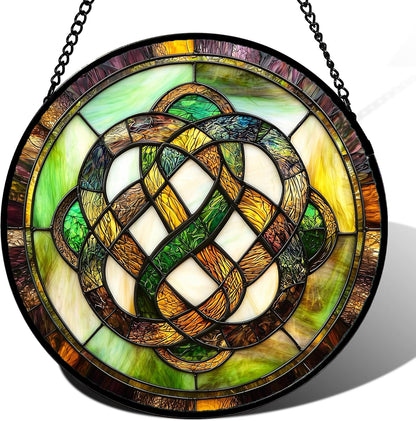 Stained Glass Window Hanging, Tiffany Abstract Totem Sun Catchers Colorful Glass Panel Bless Suncatcher Decor for Birthday for Women, Men, Wife, Aunt, and Mom14.9x14.9 in