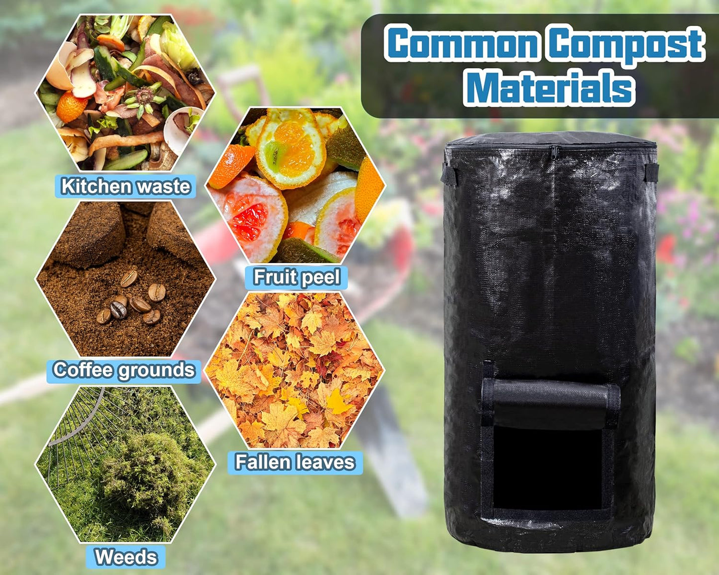 MyLifeUNIT Compost Bins Outdoor, Composting Bin for Outside Garden, Reusable Garden Yard Waste Bag, 34 Gallon (2 Pack, Black)