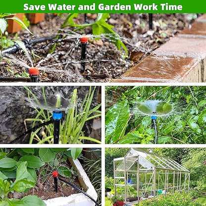 240FT DIY Automatic Drip Irrigation System Kits for Garden Plant Watering Misting System for Greenhouse Patio Lawn with Adjustable Drip Emitters 5/16" and 1/4" Irrigation Tubing Connectors Fittings