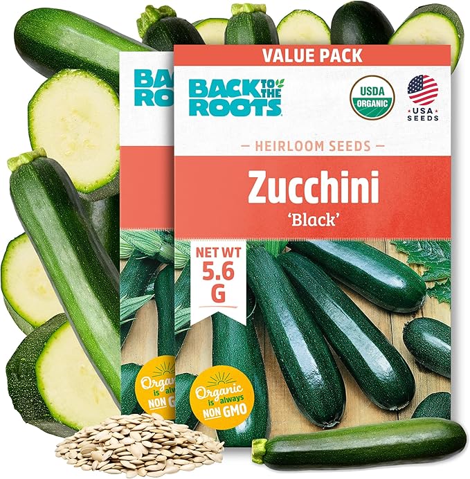 Back to The Roots 100% Organic Heirloom Seeds - Zucchini Value Pack (5.6g Total)