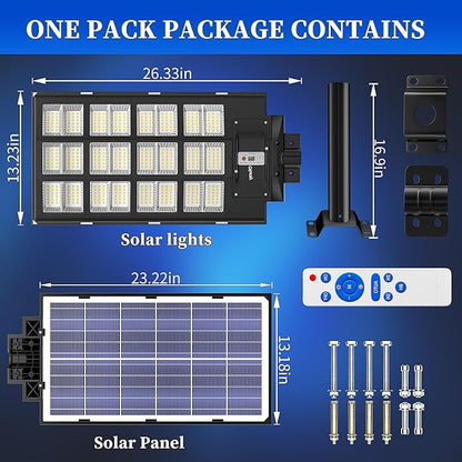 Ofuray Of-5600W Solar Street Lights Outdoor,560000Lm Solar Security Flood Lights Parking Lot Lights Commercial Dusk to Dawn, 6500k Waterproof Led with Remote Control Motion for Street,Court,Barn