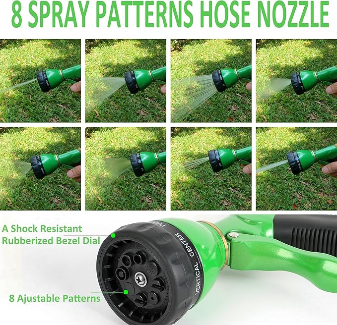 STYDDI Pro Ultra Heavy Duty Multi-Patterns Garden Hose Nozzle, All Metal Hose Nozzle with 8 Spray Patterns, Perfect for Plant Watering, Car Washing, Window Cleaning, Pet Showering, Green