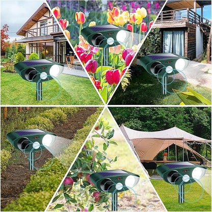 4 Pcs Solar Ultrasonic Animal Repeller Outdoor Cat Repellent Deer Repeller with Strobe Light,Waterproof Animal Deterrent Devices for Rabbit Raccoon Squirrel Dog Coyote Skunk Repellent for Yard Garden