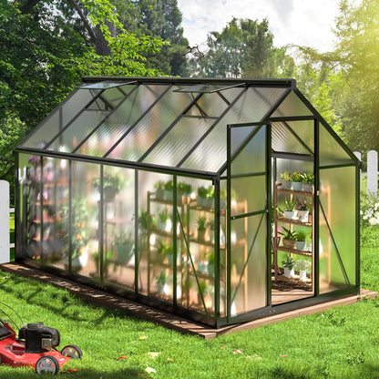WKM 5.9x10.9 FT Greenhouse for Outdoors, Quick-fit Structure Greenhouse with Window for Ventilation, Aluminum Green House for Garden Backyard, Black