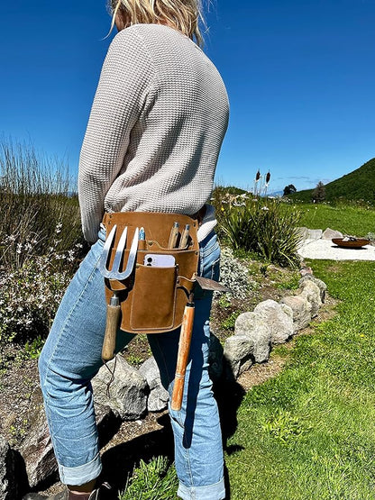 Rubys Collection™ Leather Garden Tool Belt- Gardening holster with pockets & Adjustable Waist Strap. Florist tool belt, Leather Utility Belt & Women’s Garden Tool Pouch