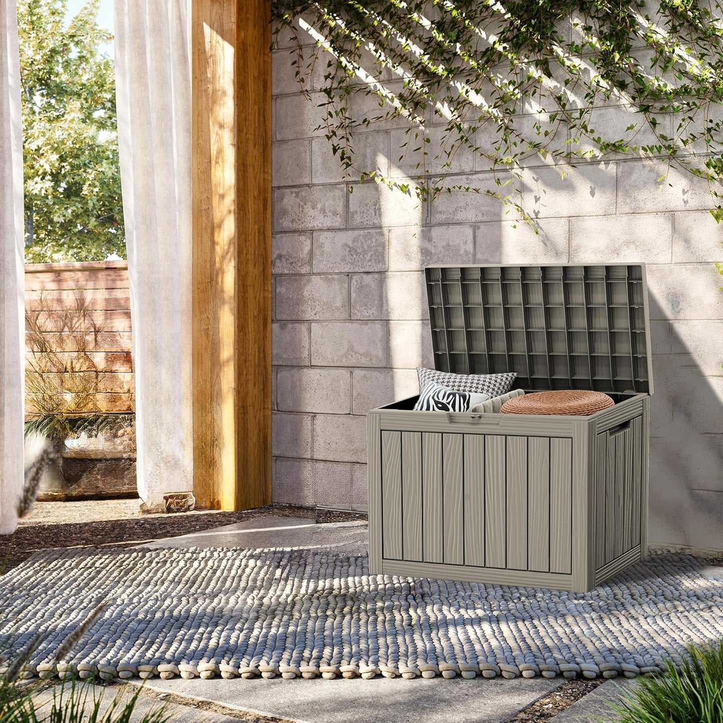 TARKARI 45 Gallon Lockable Resin Deck Box, Waterproof & UV-Resistant Outdoor Storage Box for Outdoor Cushion Storage, Garden Tools & Pool Accessories Storage, Gray