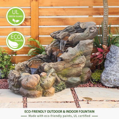 Garden Outdoor Water Fountain - 42.1 Inches Cascading Tiered Wood River Outdoor Fountain with LED Lights and Pumps for Garden, Patio, Backyard, Deck, Porch, Pond and Home Art Decor