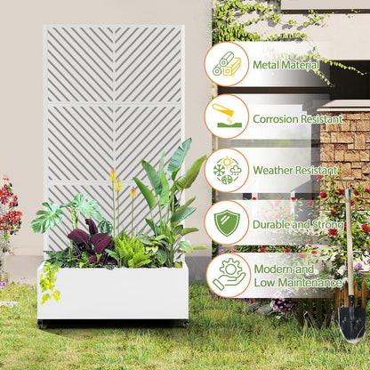 Raised Garden Bed with Trellis and Wheels,73"x35"x16" Metal Raised Garden Bed,White Parallel Metal Planter with Climbing Trellis for Vines & Vegetables