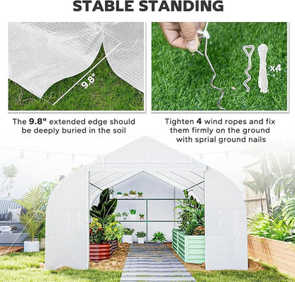 Outsunny 20' x 10' x 7' Outdoor Walk-in Greenhouse, Tunnel Green House with Roll-up Windows, Zippered Door, PE Cover, Heavy Duty Steel Frame, White