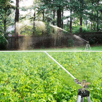 YAMATIC Impact Sprinkler on Tripod Base, 360 Degree Large Area, Heavy Duty Adjustable Pulsator Sprinkler for Lawn Yard and Grass, Spray up to 20-90ft, Brass Head, 2Pcs