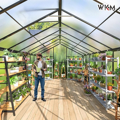 WKM 8x16 FT Greenhouse for Outdoors, Polycarbonate Greenhouse with Roof Vent and Quick Setup Structure, Aluminum Frame, Black