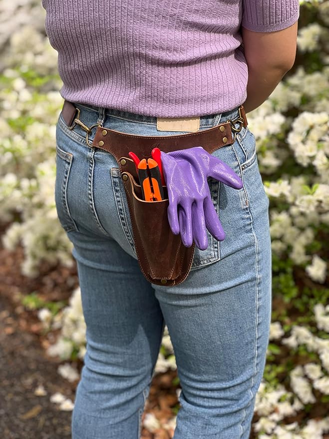 Garden Tool Belt, Handmade Premium Leather with Pouches Pockets Holster for Women & Men, Gardeners, Florists, Electrician, Carpenter, Farmer, Landscaper