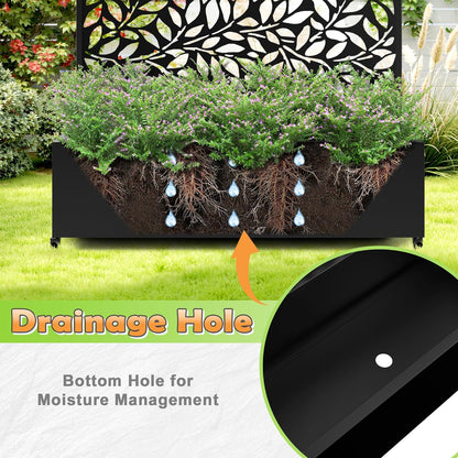 Metal Raised Garden Bed with Trellis, 2 in 1 Trellis with Planter Box & Privacy Screen for Climbing Plants, Vine, Outdoor Standing Flower Beds with Drainage Holes,47.2" L x 16.7" W x 70.8" H,(Black)