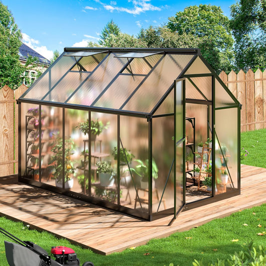 WKM 5.8x9.2 FT Greenhouse for Outdoors, Quick-fit Structure Green House with Window for Ventilation, Aluminum Greenhouse for Garden Backyard, Black