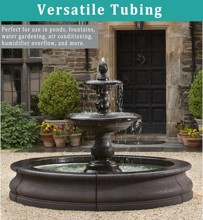 1/2" id - 10ft Black Vinyl Tubing Flexible PVC Tube Hybrid Hose Transfer Water Fuel Gas for Pond Fountain Garden Waterfall, Durable and Safe, with 2 Hose Clamps