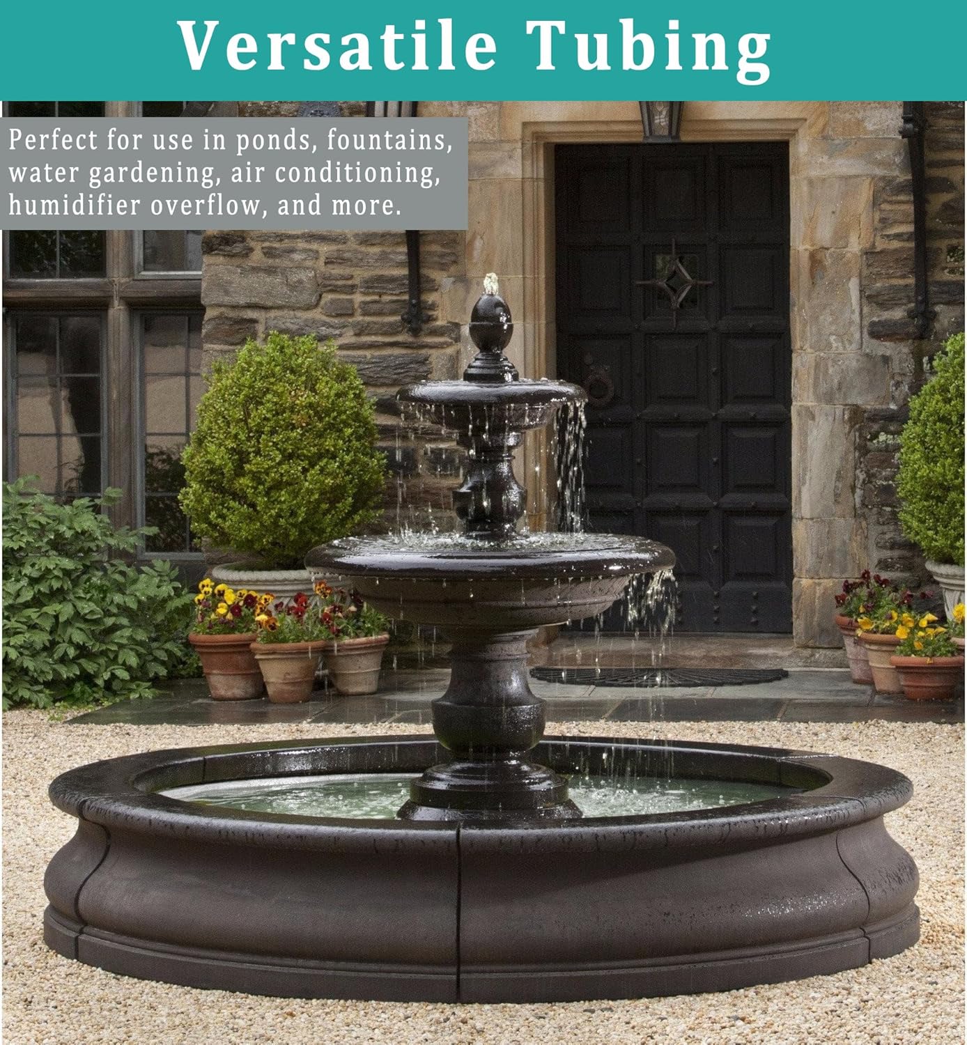 1" id - 25ft Black Vinyl Tubing Flexible PVC Tube Hybrid Hose Transfer Water Fuel Gas for Pond Fountain Garden Waterfall, Durable and Safe, with 2 Hose Clamps