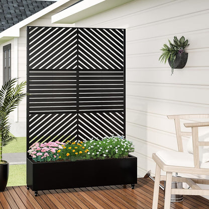 Casaphoria Metal Raised Garden Bed with Trellis and Wheels, 72"x47"x16" Planter Box for Climbing Plants, Vegetables & Vines, Features Drainage Holes and Privacy Screen, Black(Parallel&Louvered)