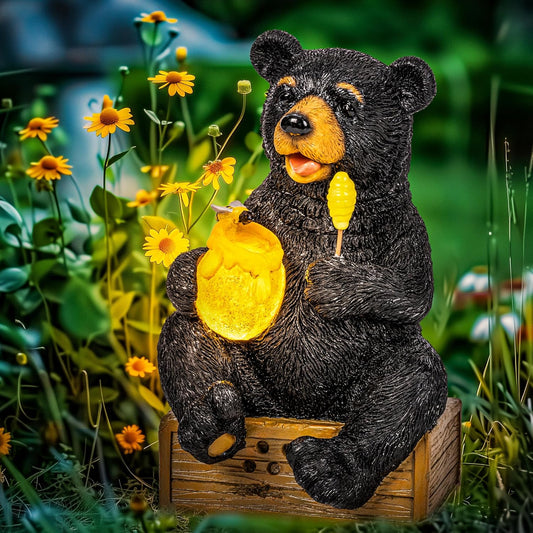 GIGALUMI Solar Garden Decor Cute Bear Statues Outdoor, Birthday Gifts for Mom Grandma Women, Retirement Housewarming Gifts Bear Figurine Lawn Ornament for Garden Yard Patio Balcony