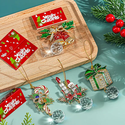 H&D HYALINE & DORA Set of 4 Christmas Sun Catcher with Crystals Cane/Box/Bell/Candle Hanging Crystal Prism Suncatcher for Holiday Party Home Decor