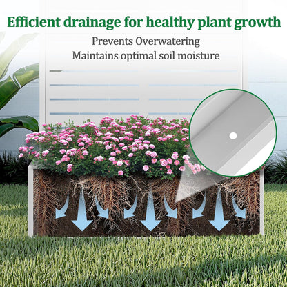 Metal Raised Garden Bed with Trellis, 2 in 1 Trellis with Planter Box & Privacy Screen for Climbing Plants, Vine, Outdoor Standing Flower Beds with Drainage Holes, 35.4"L x 15.7"W x 70.9"H, White