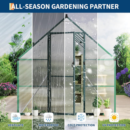 8'X12' Aluminum-Framed Polycarbonate Greenhouse, Heavy Duty Polycarbonate Greenhouse with Quick Setup Structure and Roof Vent, Large Enhanced Aluminum Greenhouses Kit for Outdoors
