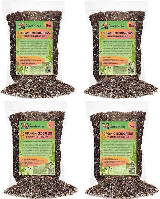 GARDENERA Organic Microgreens Premium Potting Mix - 20 Quart - Crafted with Care for Exceptional Results (4 Bags of 5QT)