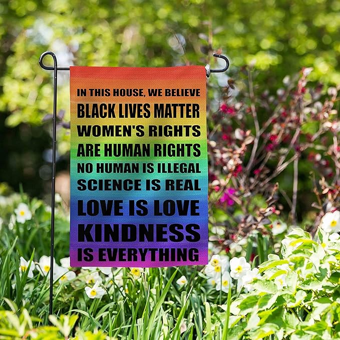 Pride Flag Garden Flags for in This House We Believe Science Is Real Black Lives Matter Vertical Double Sided 12.5"X18" Indoor Yard Outdoor Decoration