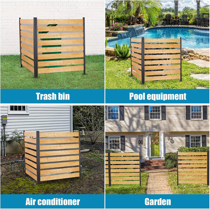 Privacy Fence Panels for Outside No Dig Fence Screen Garden Fence Wooden Air Conditioner Fence Panels for Outdoor Yard Trash Cans, AC, Compost Bin(48" W x 48" H-Horizontal-1 Panels Wood+Metal)