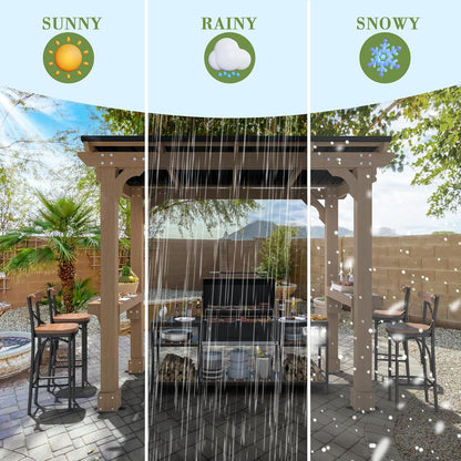 MUPATER 8' x 5' Wooden Grill Gazebo with Sloping Metal roof, Rainwater Drainage, Cedar Frame, Heavy Duty Canopy Suitable for Full-Size Grill, BBQ Canopy for Outdoor Patio, Lawn, Garden, Backyard