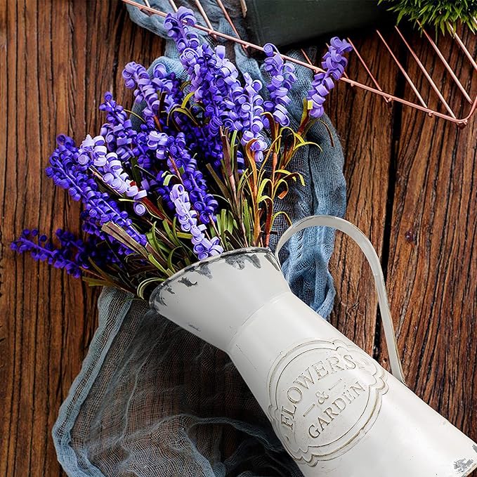 Soyizom Farmhouse White Metal Jugs for Shabby Chic Kitchen Decor, Tall Pitchers for Flowers, Rustic Bathroom Vases - Large, 11 H