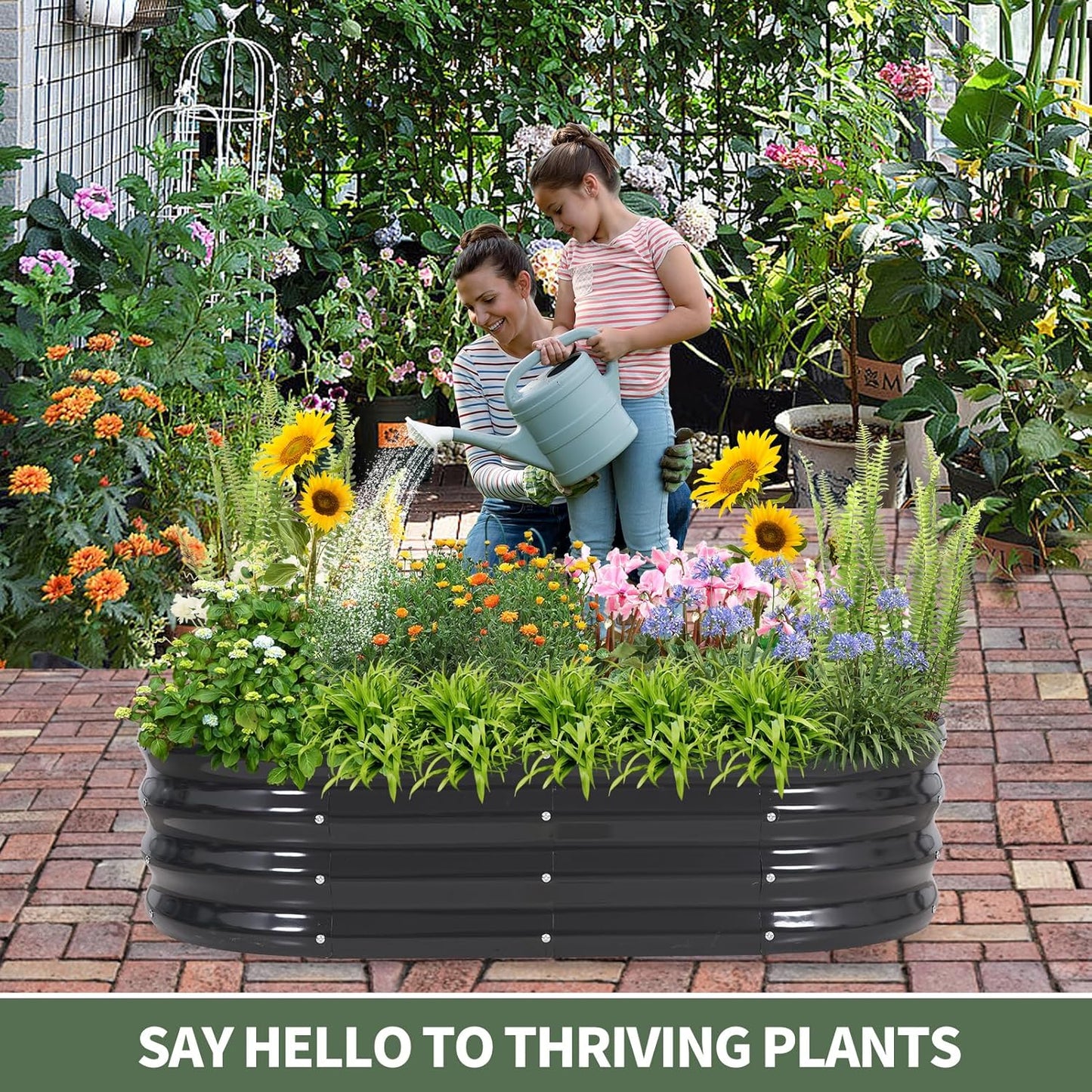 1MORE Galvanized Raised Garden Bed- Planter Garden Boxes Outdoor, Raised Beds for Gardening, 4x2x1ft Metal Garden Bed Kit for Vegetables Flower, Planter Raised Beds with Tools.Gray-2pack