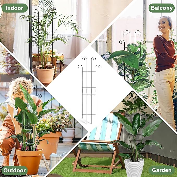 Coomin 32.6in Monstera Plant Support Stakes for Outdoor Plants, Garden Trellis for Climbing Plants, Metal Stakes for Potted Plants Pothos Plant Climber Support, 4P