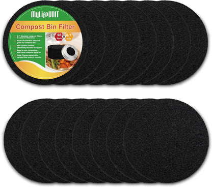 MyLifeUNIT 16 Pack Charcoal Filter for Compost Bin Kitchen, Compost Pail Replacements Filter (6.7 inches)