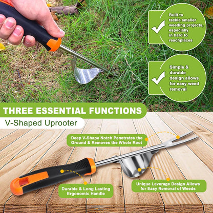 Weed Puller Tool, Rubber Handle Weed Remover Tool, Manual Weeder,V-Shaped Weeding Tool, 4 Teeth Weeding Tool,Planting and Weeding for Garden, Patio, Backyard Farm(2PC)