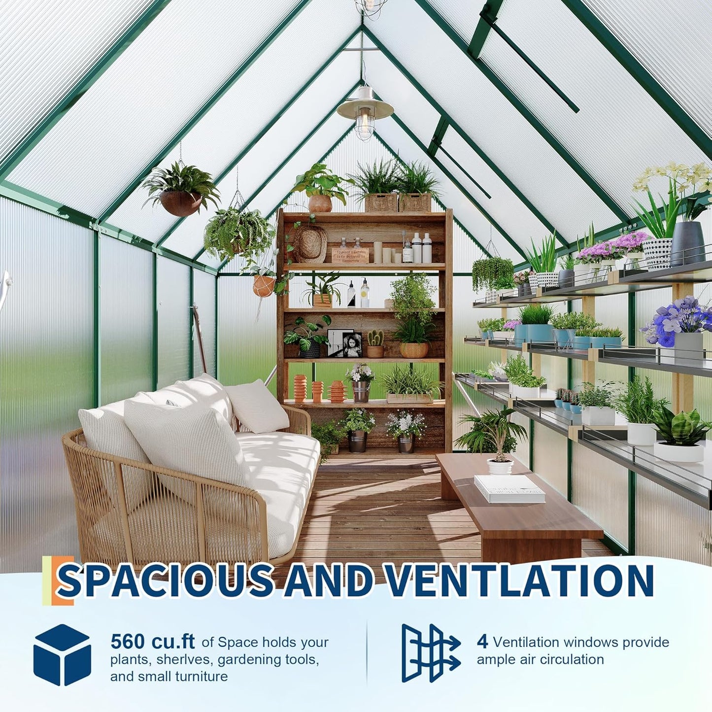 6'X9' Aluminum-Framed Polycarbonate Greenhouse, Heavy Duty Polycarbonate Greenhouse with Quick Setup Structure and Roof Vent, Large Enhanced Aluminum Greenhouses Kit for Outdoors